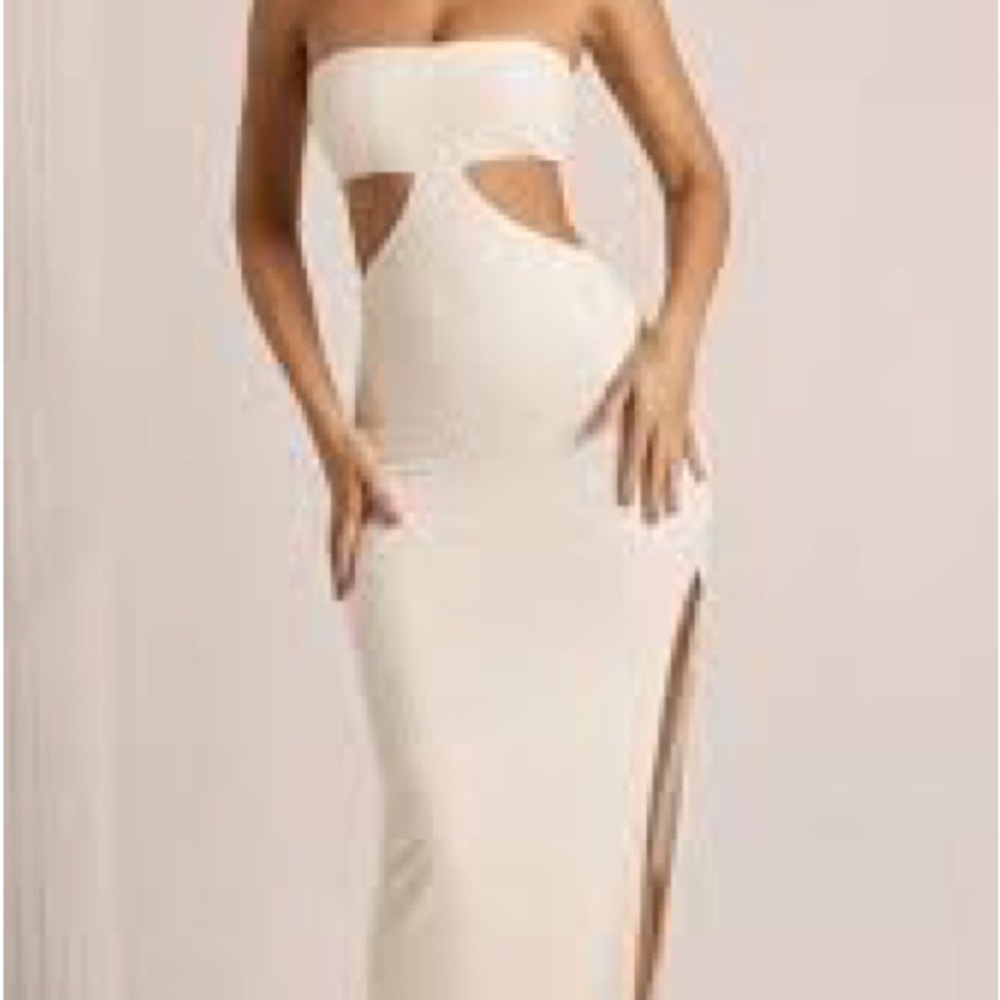 Oh Polly Cream Strapless Dress with Cut-Outs